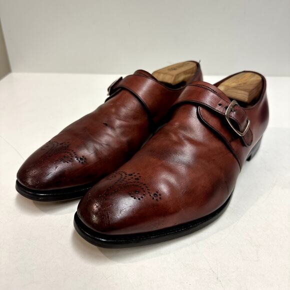 GOOD VTG Edward Green Monk Strap Burgundy Calf Medallion Toe Made in England 9 - Picture 2 of 15